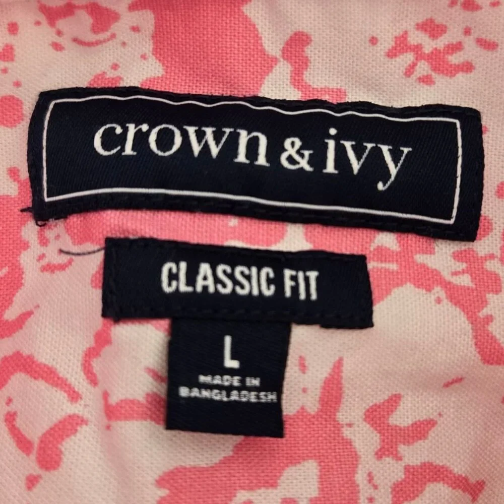 Crown & Ivy Mens Pink Floral Hawaiian Style Camp Shirt Short-Sleeve Large - Picture 8 of 9